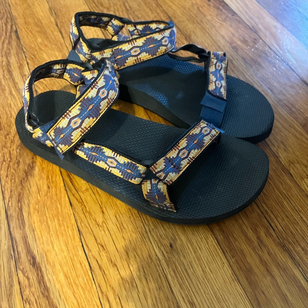 Teva Sandals with Black and Blue Pattern